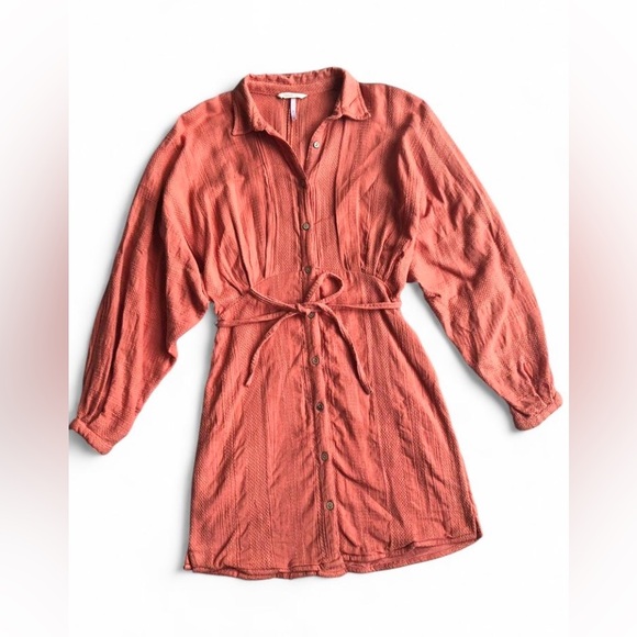Free People Batwing Shirt Dress Tangerine Boho Mini 90% Cotton Women’s Sz XS - Picture 2 of 13